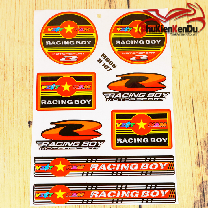 TEM NỔI XE MÁY VN RACING BOY NGUYÊN TẤM [TẶNG KÈM 1 TEM STICK]