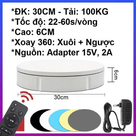 BÀN XOAY, ĐẾ XOAY 30CM TẢI 100KG 220V, CÓ REMOTE