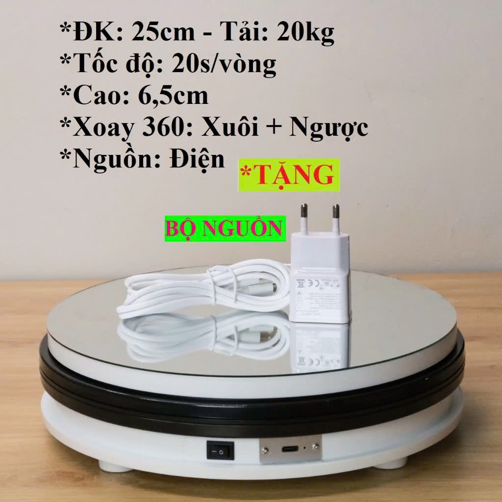 ĐẾ XOAY, BÀN XOAY TRƯNG BÀY SẢN PHẨM 25CM TẢI 20KG, DÙNG ĐIỆN 5V