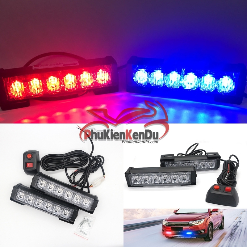 Đèn police chớp xanh đỏ, đèn xe cảnh sát, xe ưu tiên, cảnh báo khẩn cấp 2 thanh 6 Led